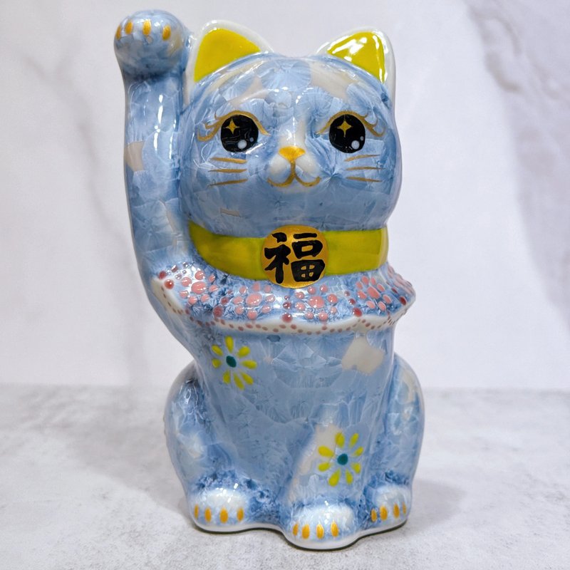 【银藤招福】日本清水烧招财猫 | 花结晶 银藤 招福 - 摆饰 - 瓷 蓝色