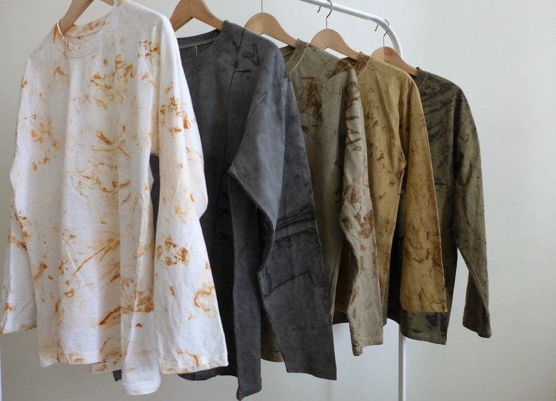 铁锈染长袖t-shirt - 男装上衣/T 恤 - 棉．麻 