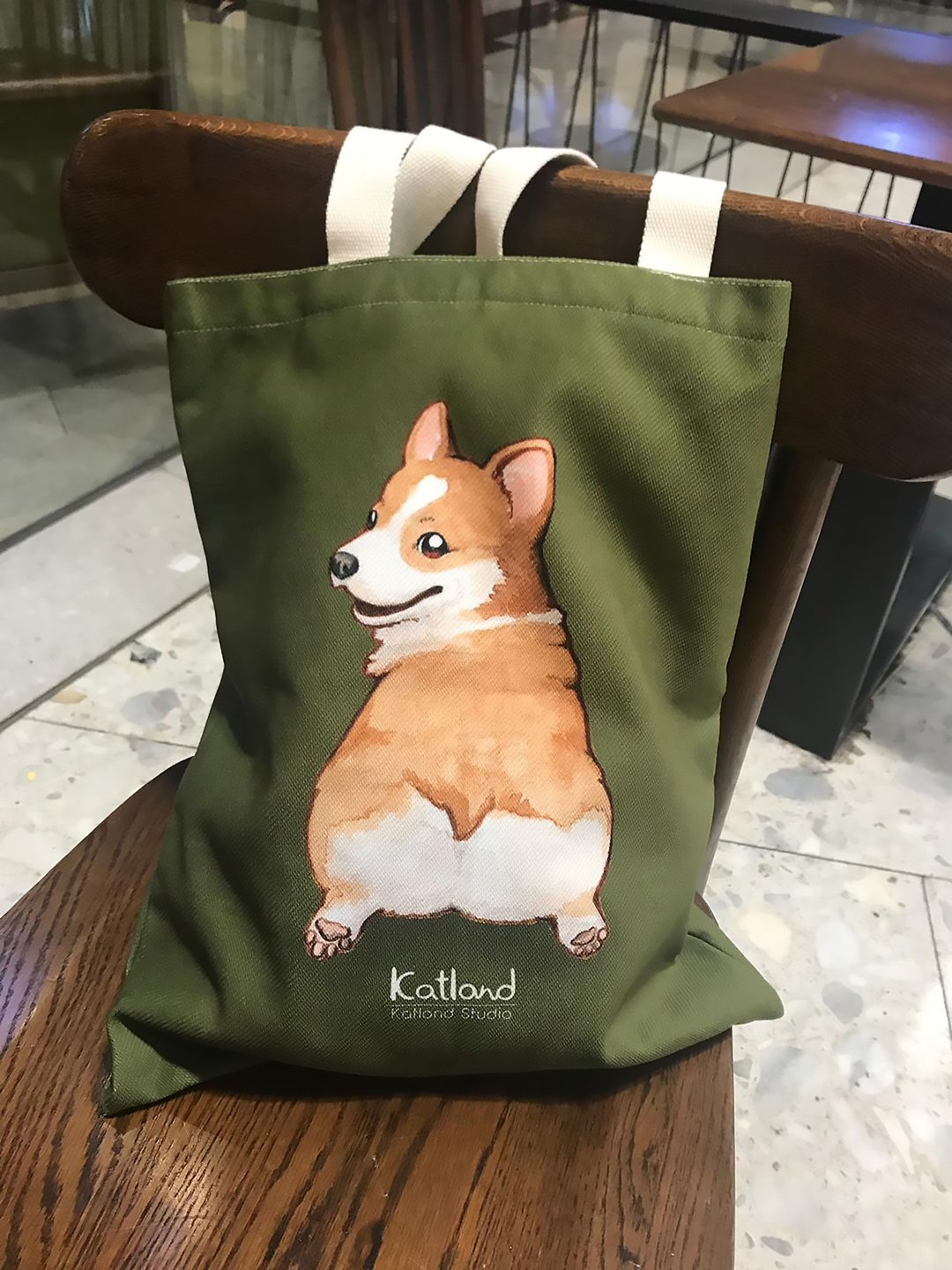 自家设计 哥基 柯基 pat pat Corgi 帆布袋  双面图案 D30 - 其他 - 其他材质 绿色