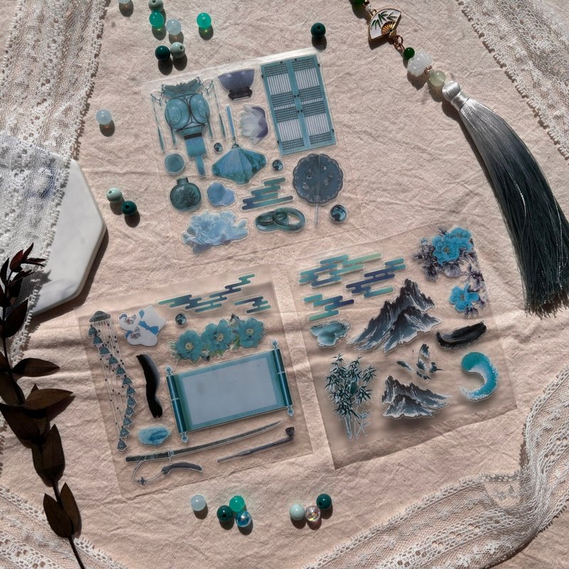 白玉阁拼贴贴纸 - 贴纸 - 纸 绿色