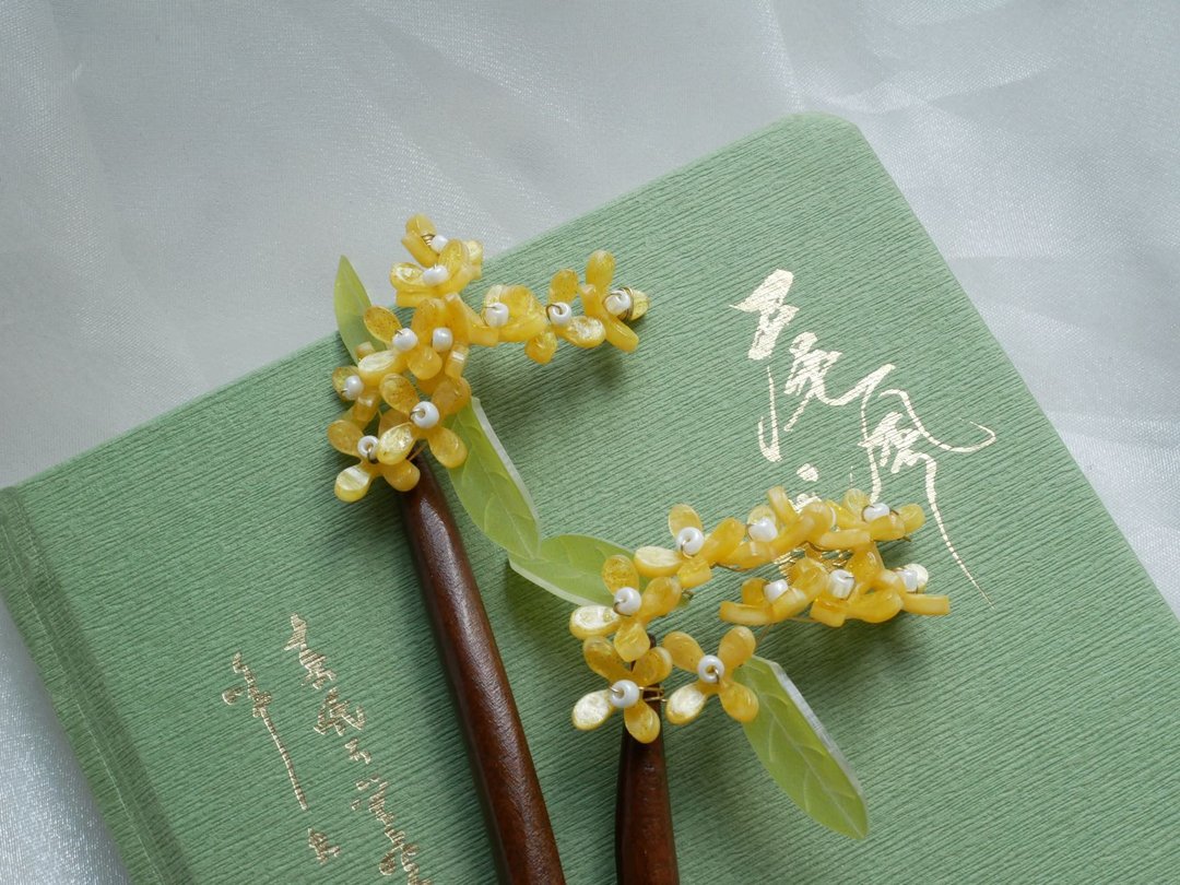 桂花  树脂檀木旗袍配饰发梳发饰发钗古风中式复古小清新汉服 - 发饰 - 木头 黄色