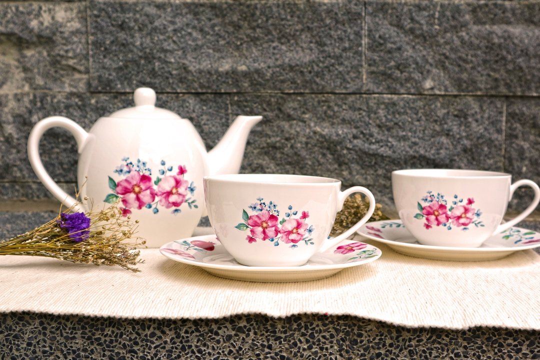 白瓷午茶组- 午后花园 / 可微波 / 通过SGS - 茶具/茶杯 - 瓷 白色