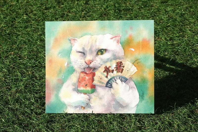 水彩绘猫猫明信片 - 猫品节气套组 (24款) - 卡片/明信片 - 纸 多色