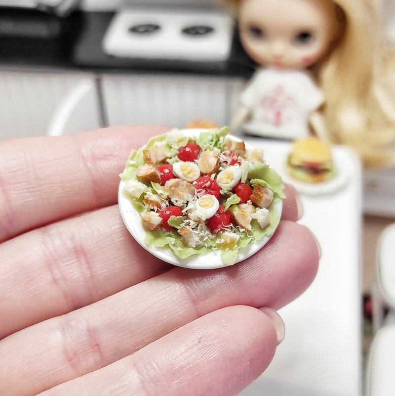 Salad for dolls, realistic food, doll food, scale 1 12, miniature, doll house - 玩偶/公仔 - 粘土 