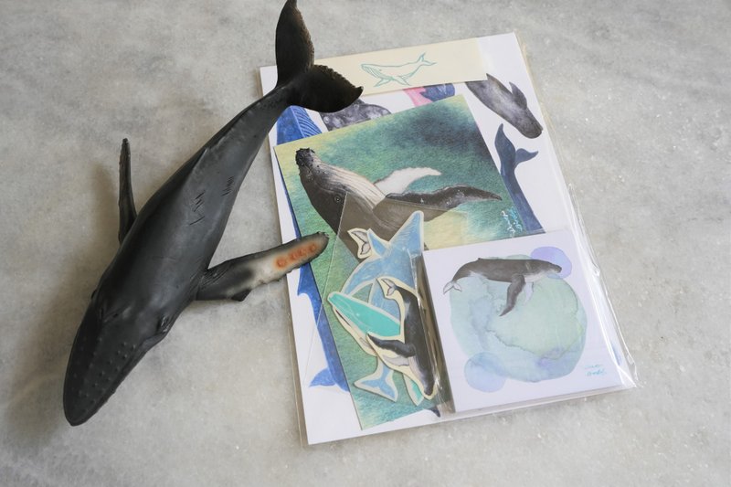 鲸鱼文具福袋 4件入 - 贴纸 - 纸 蓝色