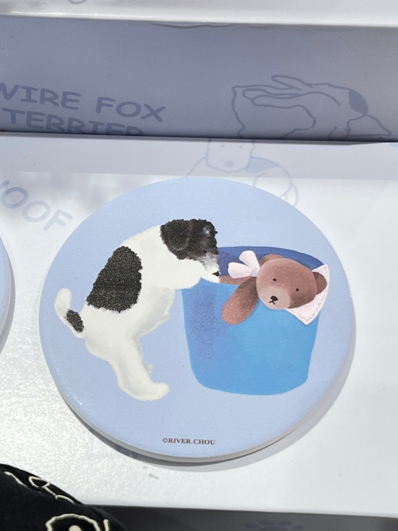 Wirefoxterrier 刚毛猎狐梗 水彩画杯垫 捣蛋 - 杯垫 - 陶 蓝色