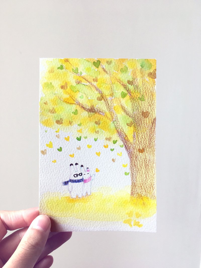 日系小兔情人手绘原画插画卡片 明信片 - 卡片/明信片 - 纸 黄色