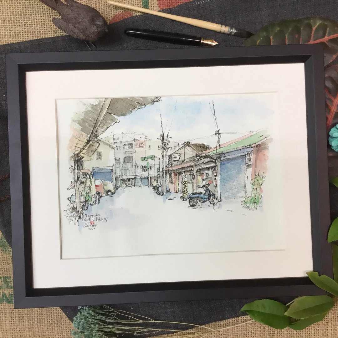 八德重庆街/手绘原作/淡彩/含画框 - 海报/装饰画/版画 - 纸 咖啡色