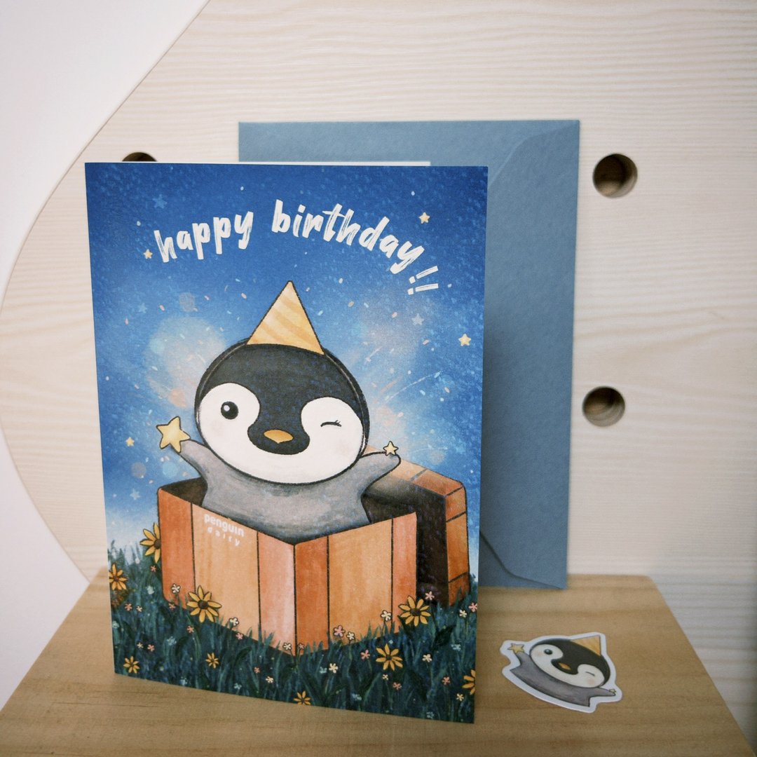 动物插画心意卡 | 企鹅 Happy Birthday | 生日卡 - 卡片/明信片 - 纸 