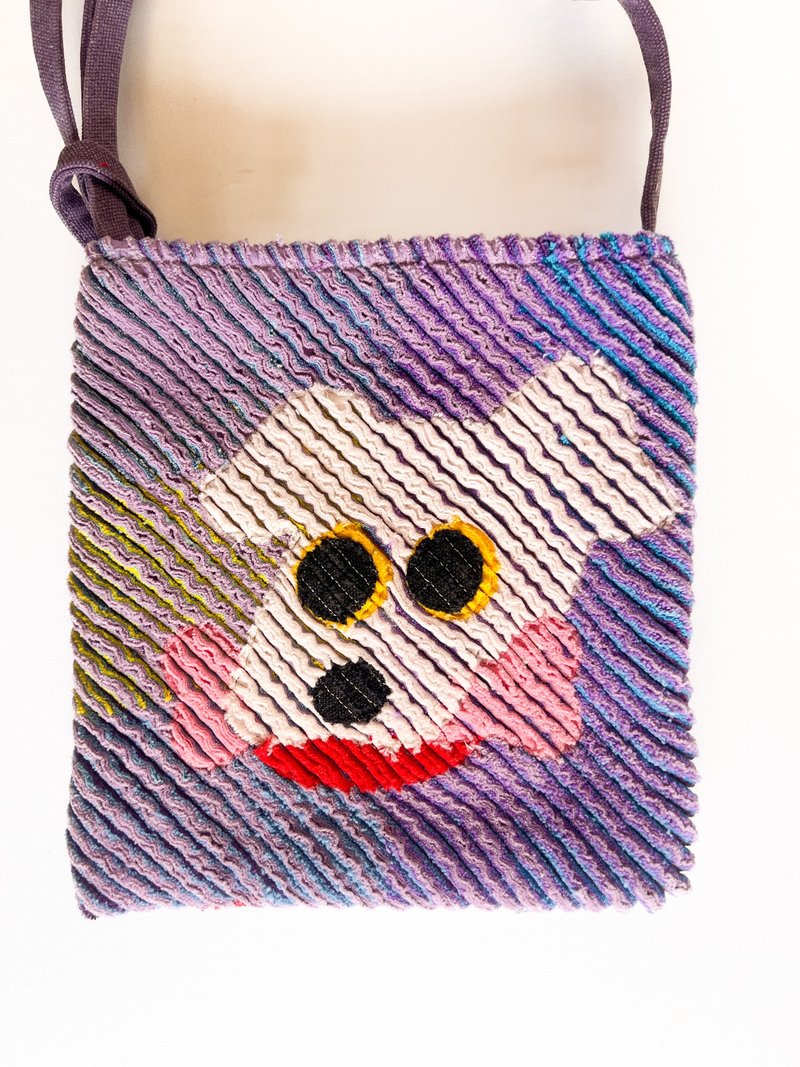 12/24 下午1点 (香港时间) 开始贩售│迷你方型斜背包 / 白色狗狗 / 紫色 - 侧背包/斜挎包 - 棉．麻 紫色