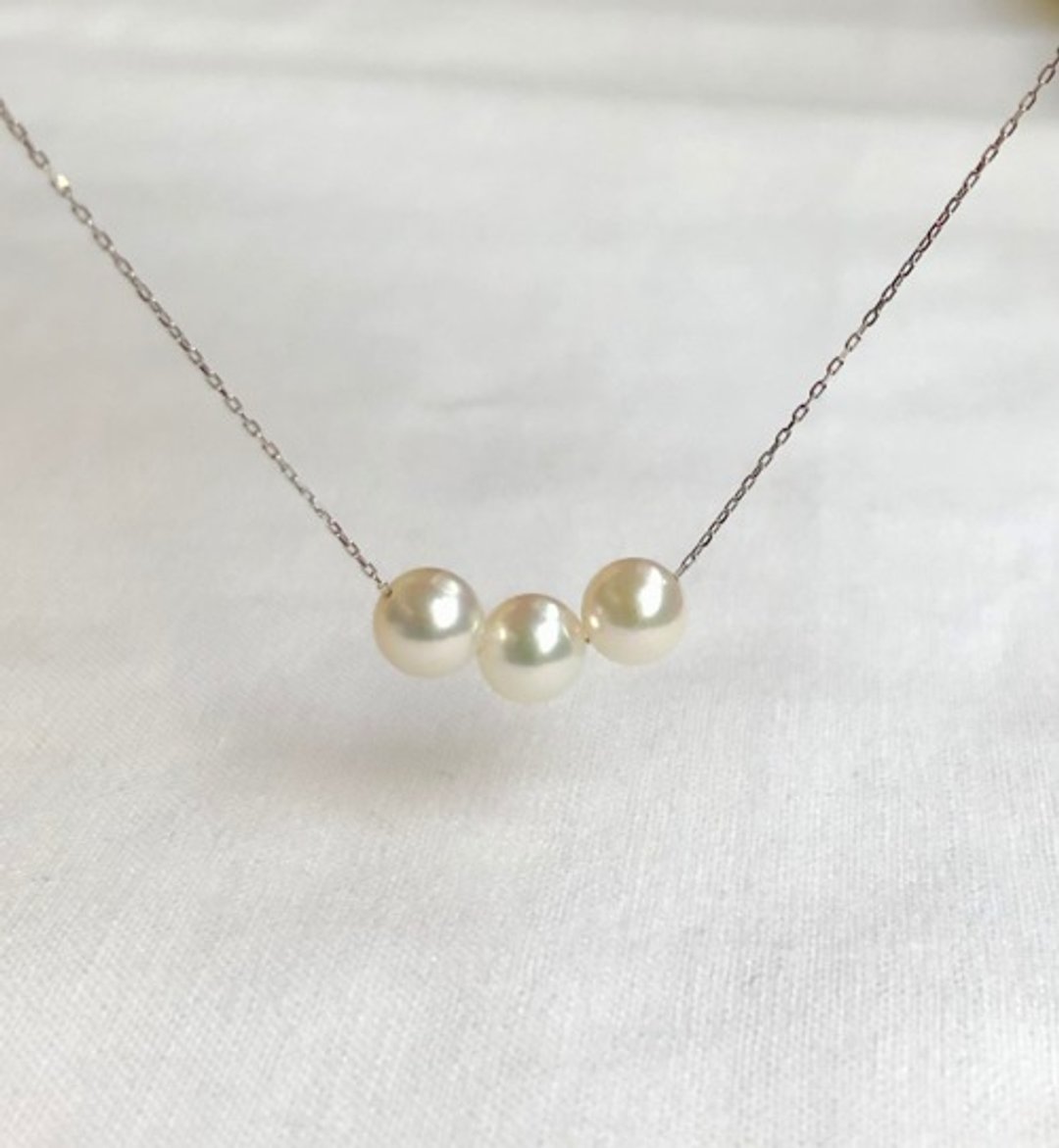 Akoya Pearl Platinum Necklace - 项链 - 珍珠 银色