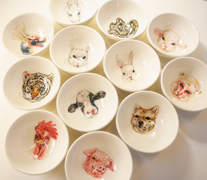 手绘小茶杯-12生肖小杯套组 - 茶具/茶杯 - 瓷 白色