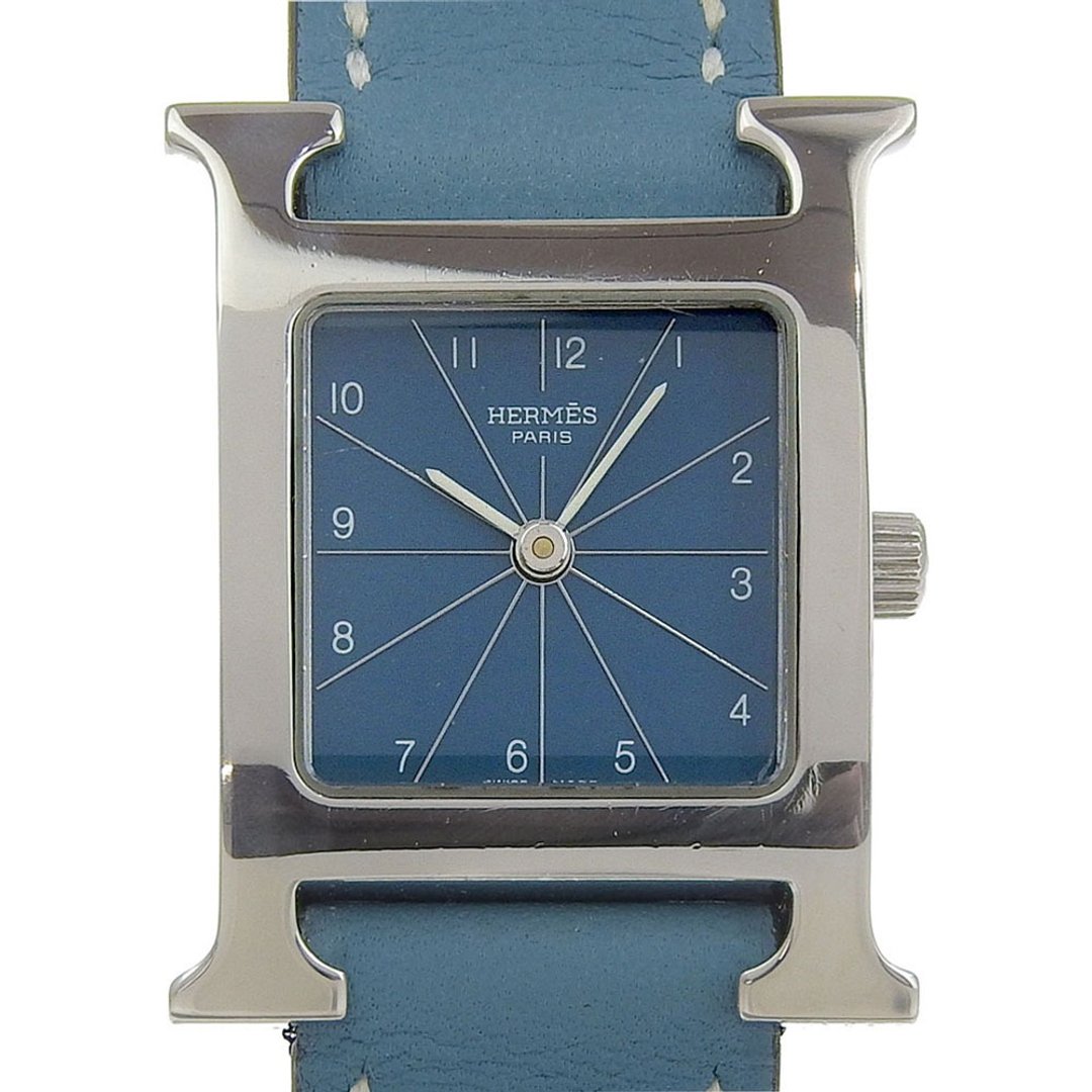 【日本直送】爱马仕 HERMES H Hour 腕表 HH1.210 不锈钢 x 皮革 T 石英 指针式显示 蓝绿色表盘 女仕款【二手】 - 女表 - 不锈钢 银色