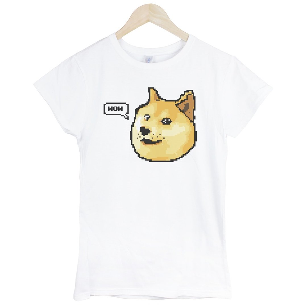 Shibe Doge WOW女男短袖T恤 白色 柴犬日文动物狗猫街头文青 - 女装 T 恤 - 棉 白色