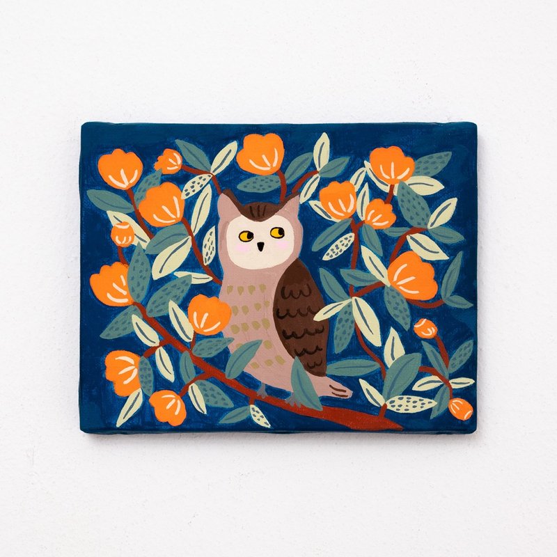 猫头鹰原画-在森林里(夜晚)- - 海报/装饰画/版画 - 棉．麻 蓝色
