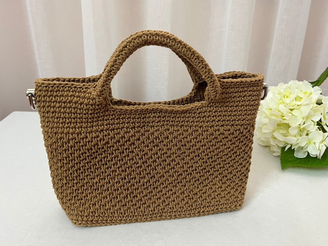茶褐色柳条迷你手提包 钩针编织工艺品 - 手提包/手提袋 - 棉 卡其色