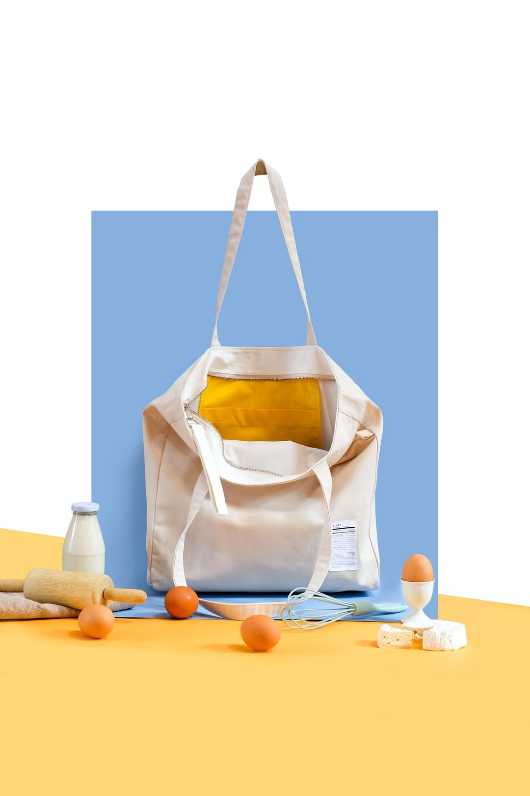 EGG TOTE BAG - 手提包/手提袋 - 棉．麻 黄色