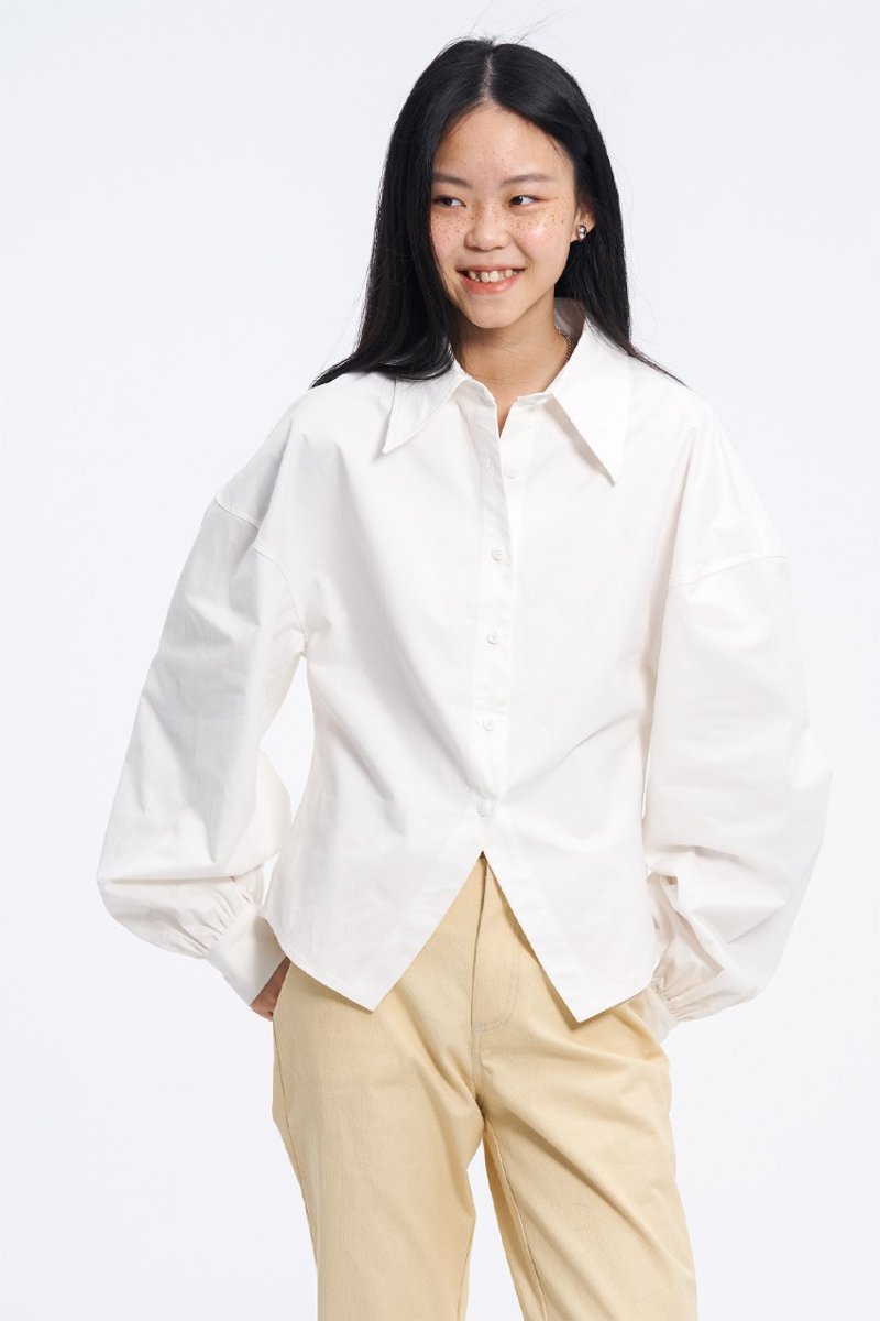 VIEW 白色大袖开衩衬衫 - 女装衬衫 - 棉．麻 白色