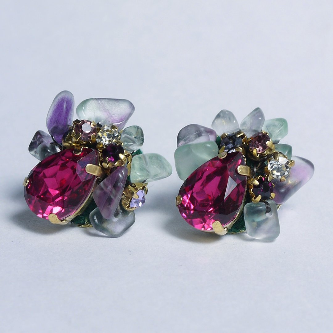 Natural stone embroidery Fluorite [One wish] - 耳环/耳夹 - 半宝石 紫色
