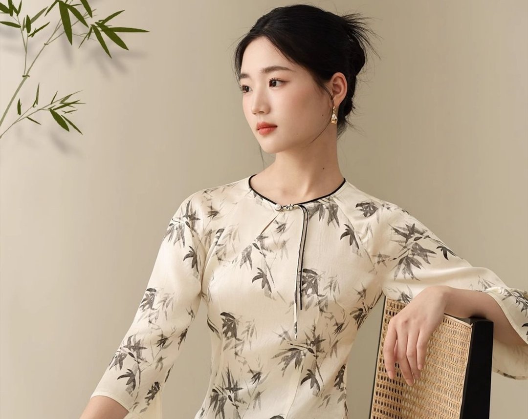 新中式复古中國風 醋酸奥黛改良旗袍 上衣/裤子 - 女装上衣 - 其他材质 白色