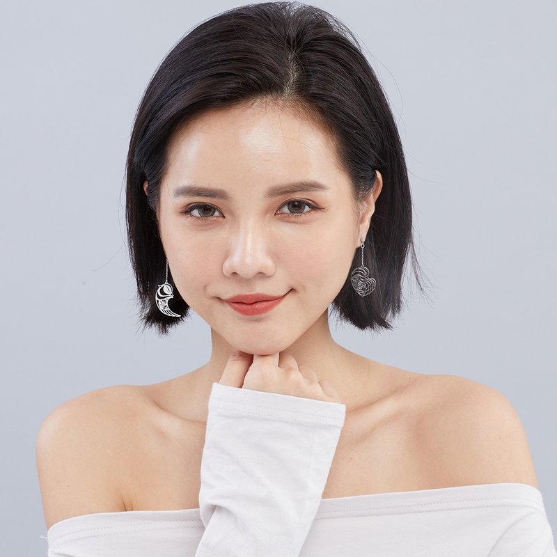 故宫联名鸳鸯同心耳环 送给最爱的她 医疗级钢不过敏 - 耳环/耳夹 - 不锈钢 银色