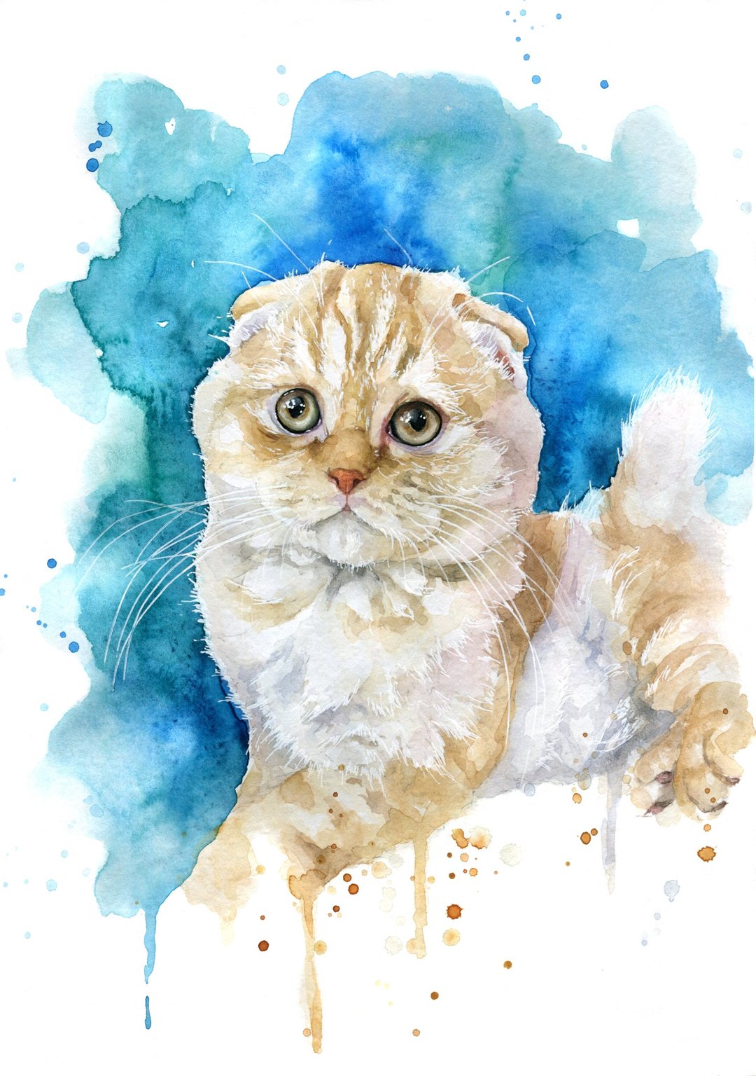 Custom Watercolor Cat Portrait 8x11 - 订制画像 - 纸 蓝色