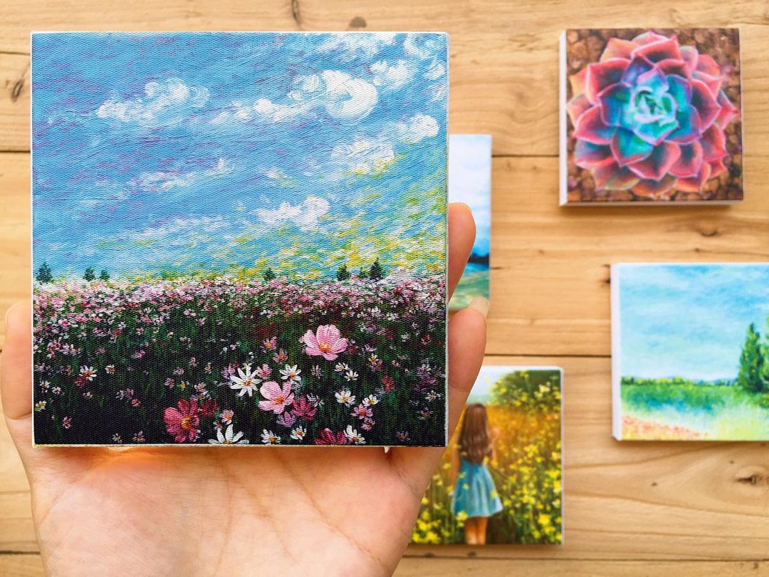 【野菊花】限量版复刻画 | 绿茵粉色花海挂画 | 卧室书房装饰 - 海报/装饰画/版画 - 棉 