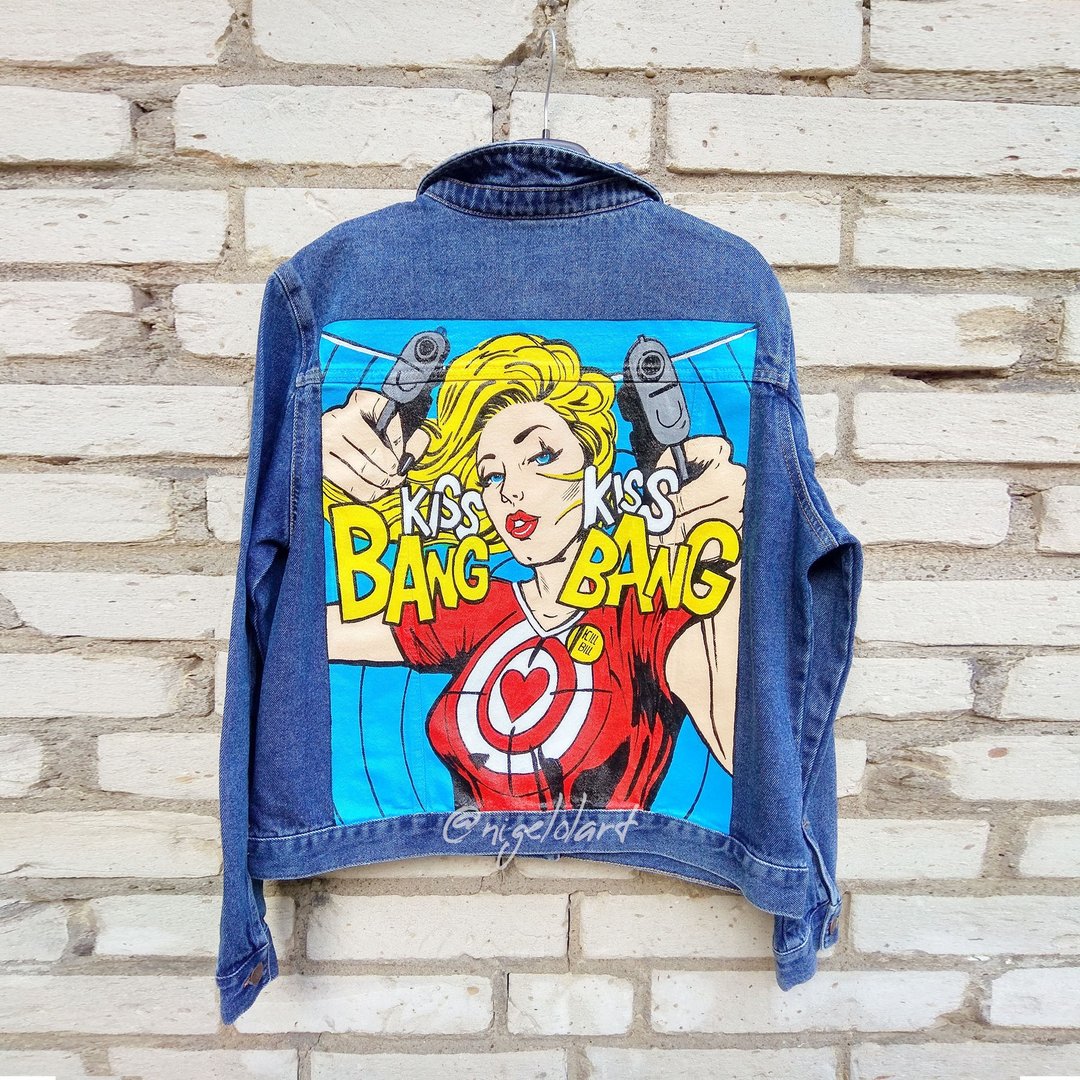 Painted Denim Jacket Handmade Custom pop art blonde girl Gift - 女装休闲/机能外套 - 棉 多色