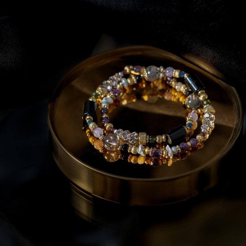 恒星光年 I 黑碧玺绿幽灵紫水晶双圈手链 C1679 - 手链/手环 - 宝石 