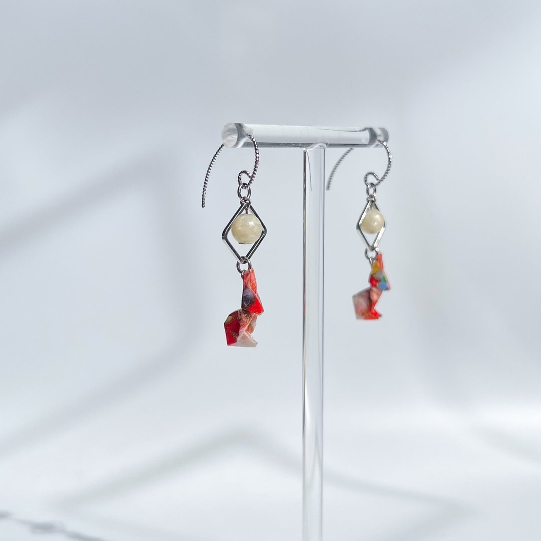 Chearrings | Origami 日本和纸 手工折纸 小兔耳环 | 款式R001 - 耳环/耳夹 - 纸 红色