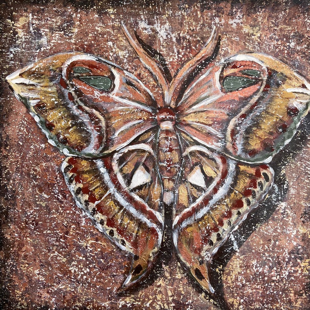 亚洲蝴蝶 原创布面丙烯画 治愈艺术 蝴蝶画 抽象主义 墙面装饰 印 - 墙贴/壁贴 - 其他材质 咖啡色