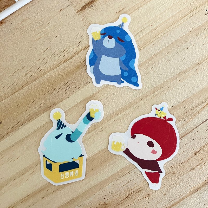 透明造型贴纸 / 友情干杯 / 原创插画 / 共三款 - 贴纸 - 防水材质 多色