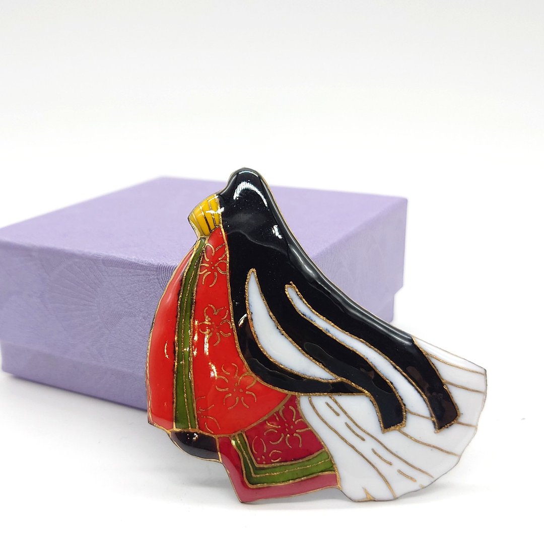 平安美人－背影－ cloisonné 胸针 - 胸针 - 其他金属 红色