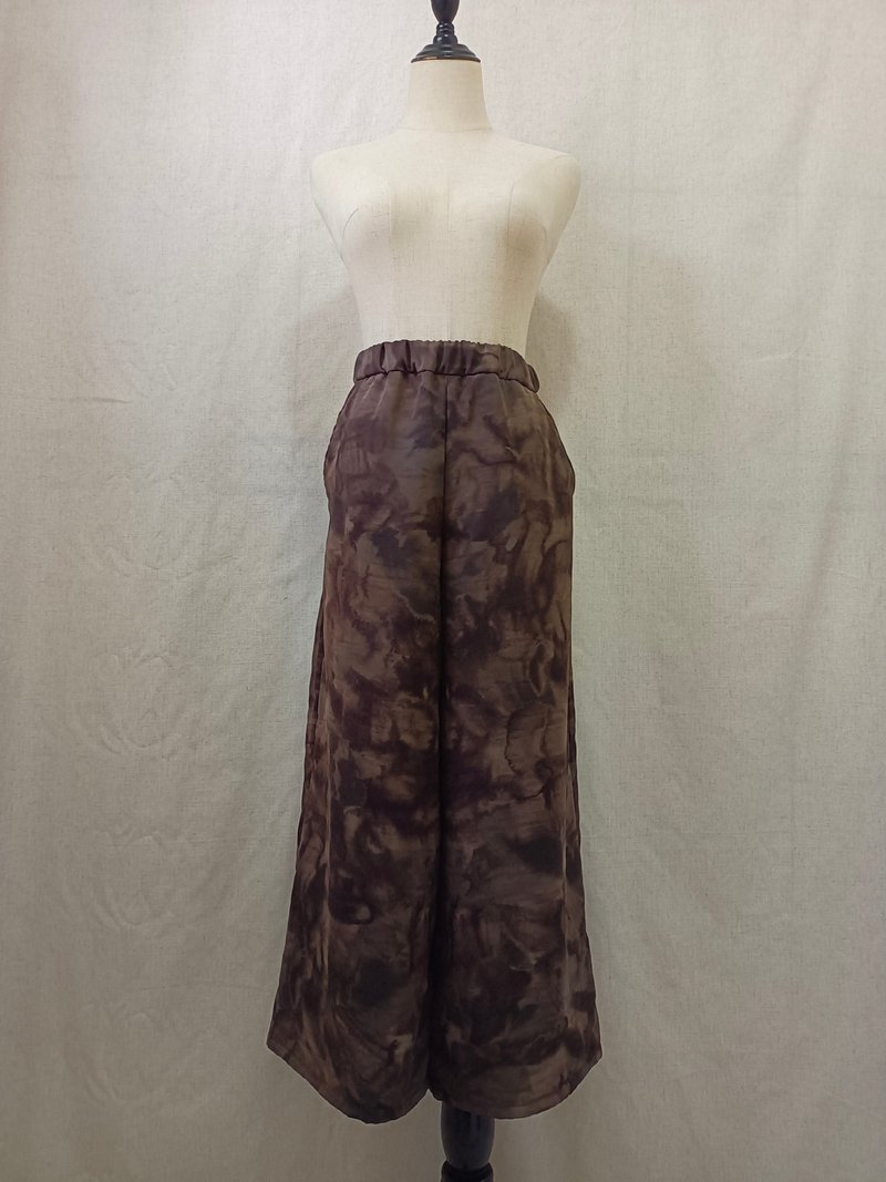 Designer collection 咖啡色仿绑染印花透纱及踝宽裤 - 中性裤装 - 棉．麻 咖啡色