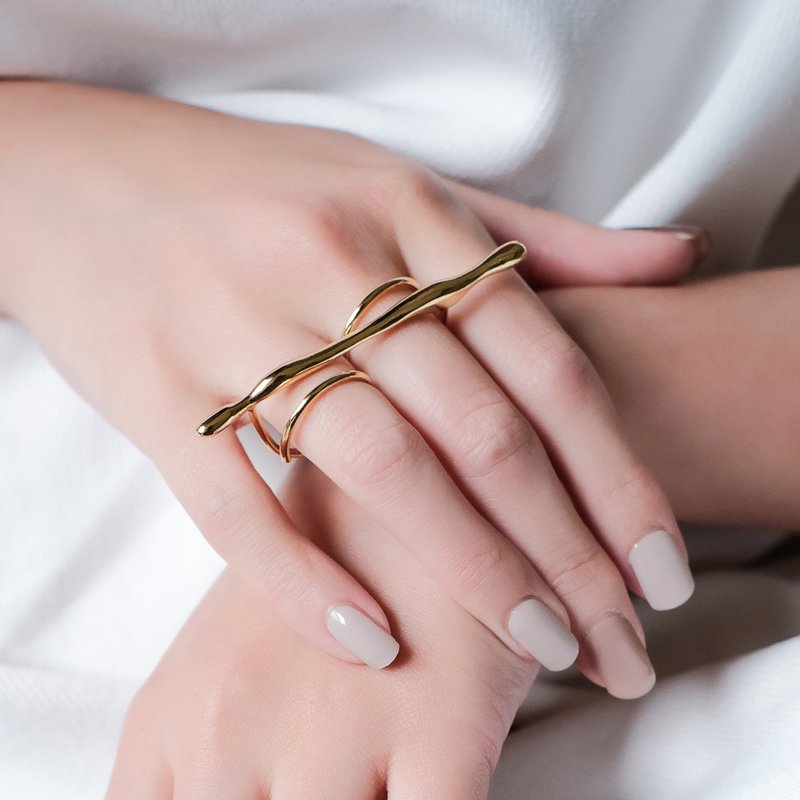 Space Ice - Magenta Mist - 暴风双指戒-厚镀18K金 - 戒指 - 铜/黄铜 金色