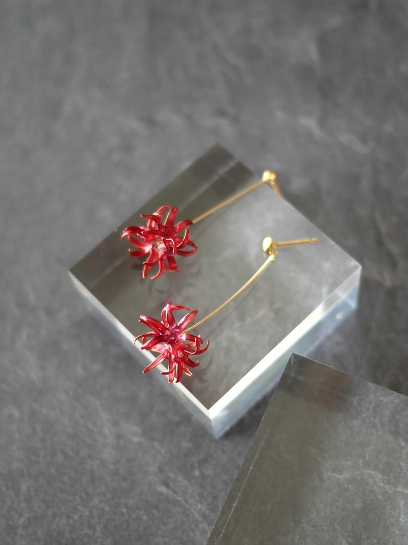 彼岸花 红色 耳夹或耳针 - 耳环/耳夹 - 其他材质 红色