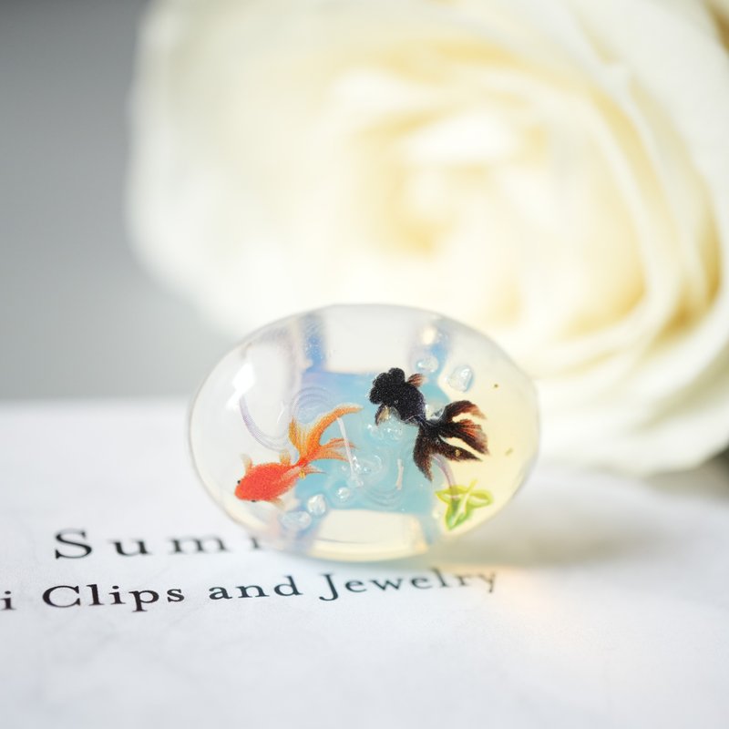 天然蛋白石与两只金鱼的和服饰品 发饰钩扣 胸针 - 其他 - 宝石 蓝色