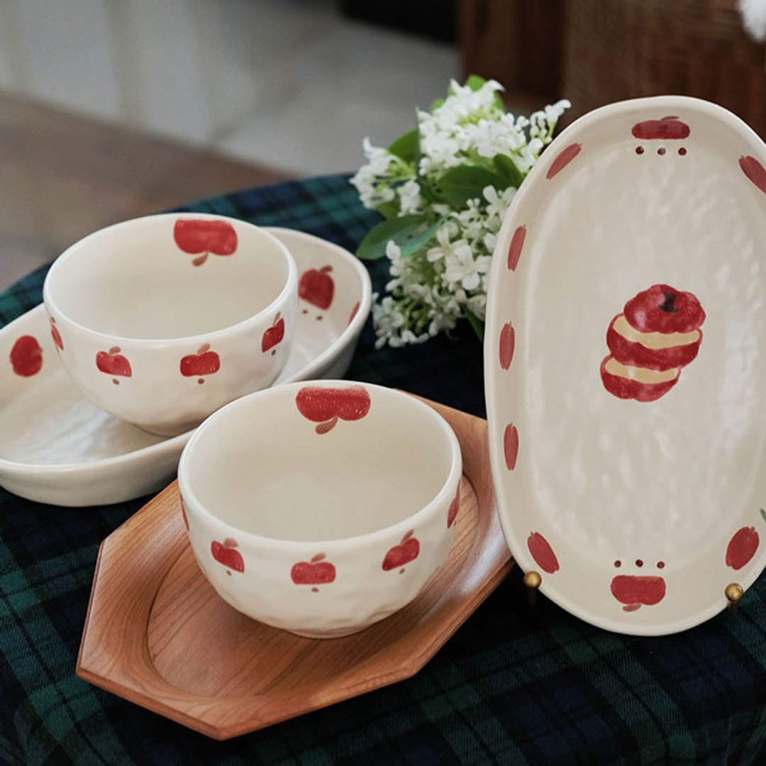 復古啞光蘋果飯碗 / 日式家用陶瓷碗 / 米飯碗餐具 - 碗 - 瓷 多色