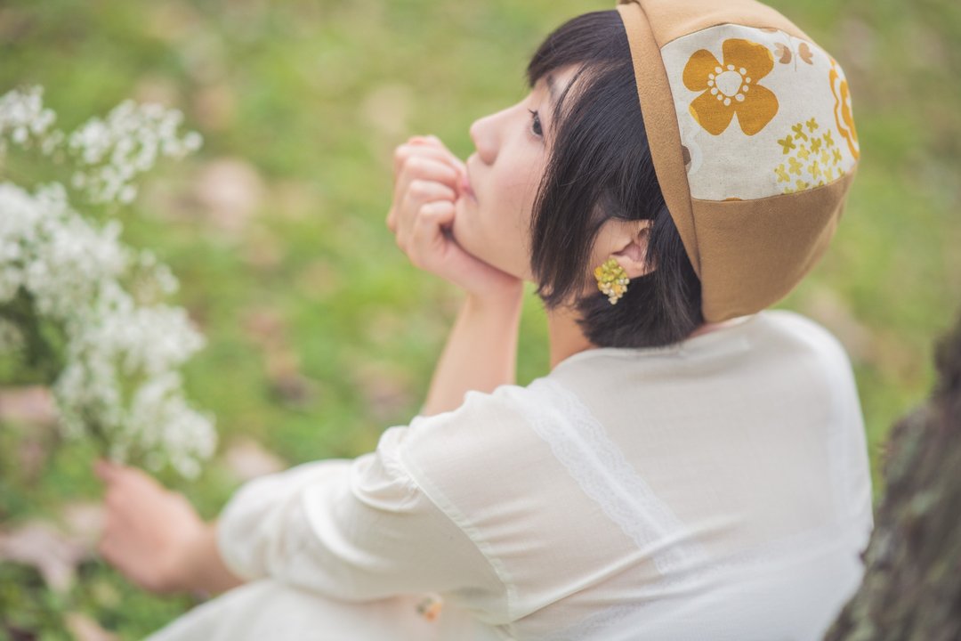 【金木犀】手工印花贝蕾帽/贝雷帽/画家帽 - 帽子 - 棉 黄色