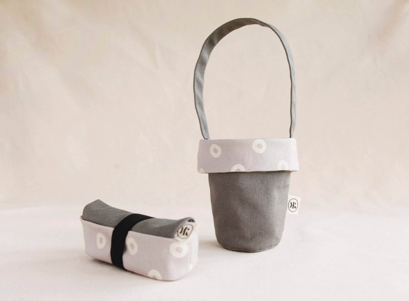 【几何杯袋】- 石头爷灰 (绝版品Last One!) - 随行杯提袋/水壶袋 - 棉．麻 灰色