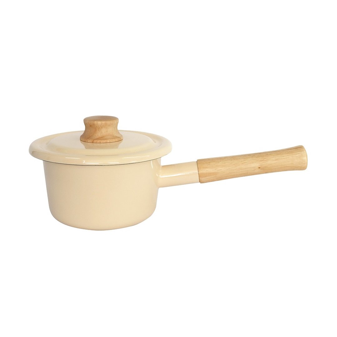 Cotton 系列 珐琅钢单柄连盖汤锅 14cm 浅米黄色 - 厨房用具 - 珐琅 
