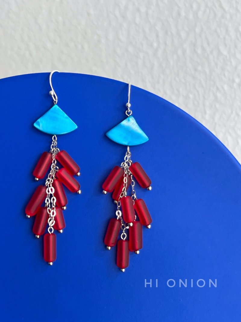 Hi Onion原创小众复古敦煌配色红蓝流苏银耳环耳夹个性高级感 - 耳环/耳夹 - 其他材质 