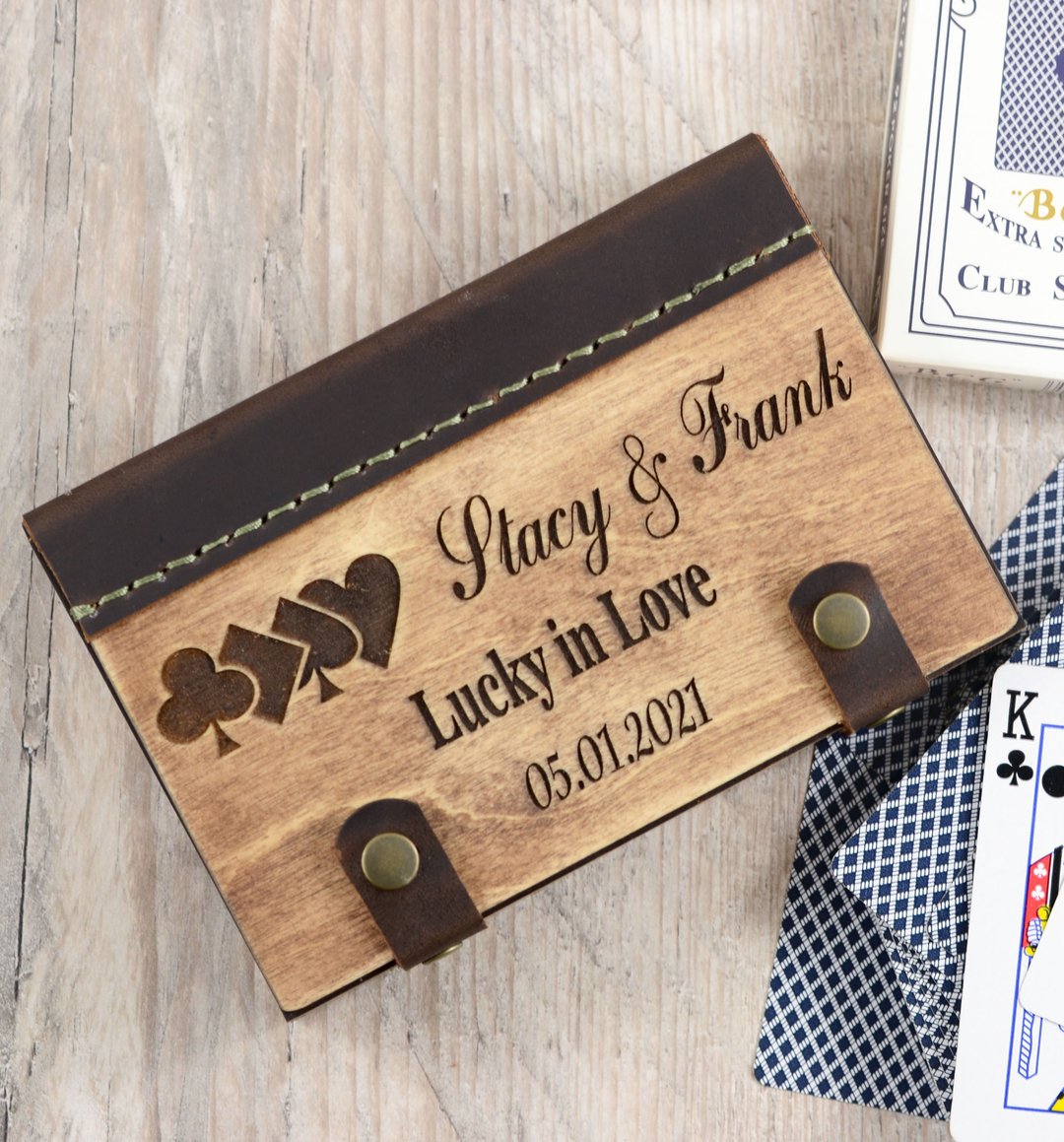 HANDMADE Personalized 2 deck playing card box, Wooden playing card storage box, - 收纳用品 - 木头 灰色