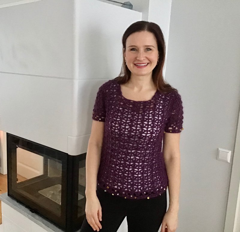 采用非常优质的羊毛和马海毛制成的美丽优雅手工钩织上衣 - 女装上衣 - 羊毛 紫色