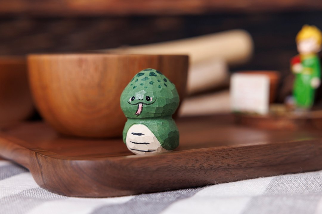 (原创设计) (十二生肖系列) 椴木雕小蛇仔 - 摆饰 - 木头 绿色