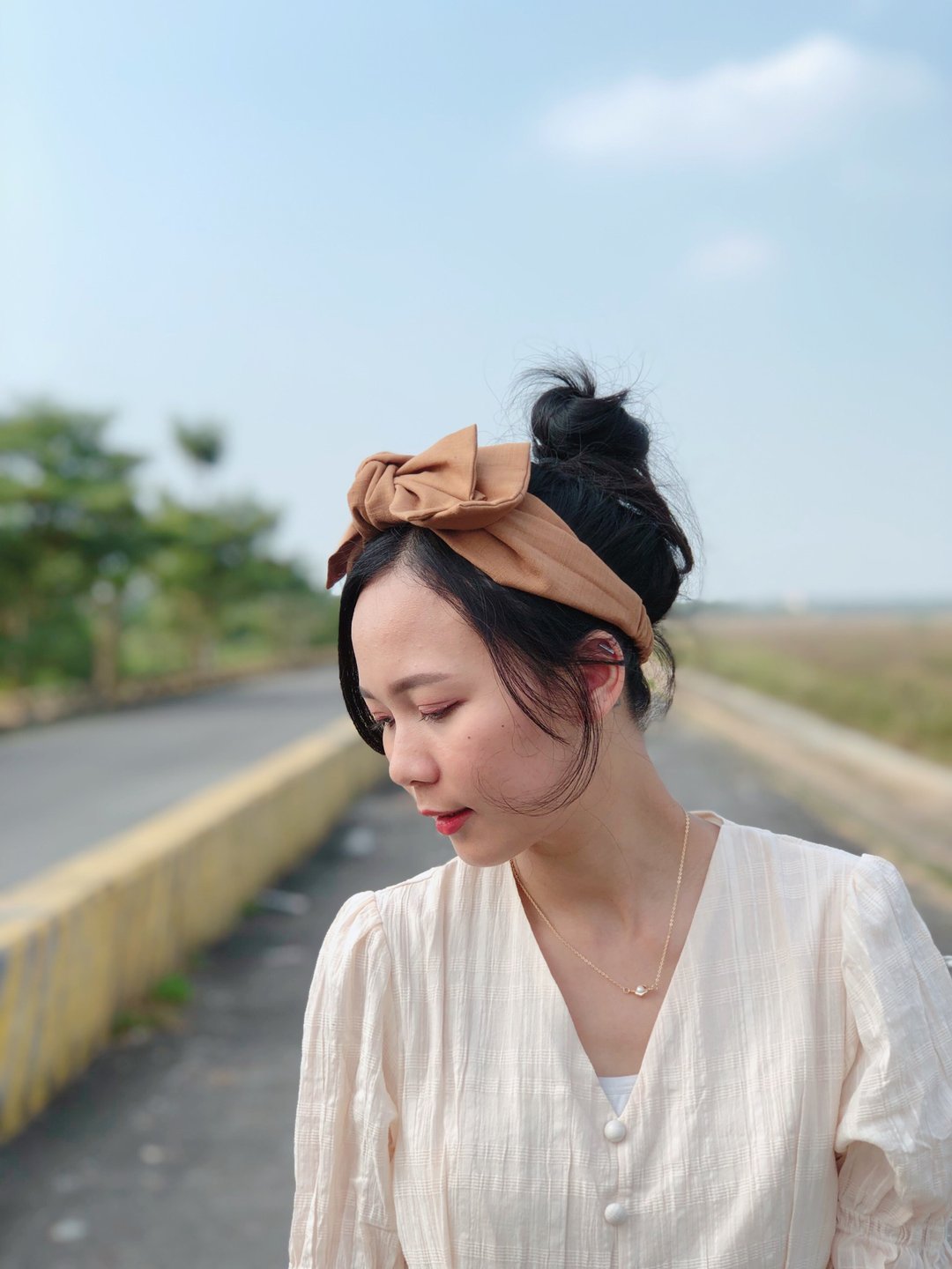 和煦 驼色 双层 / 大蝴蝶扭结发带 ggoomstudio - 发带/发箍 - 棉 