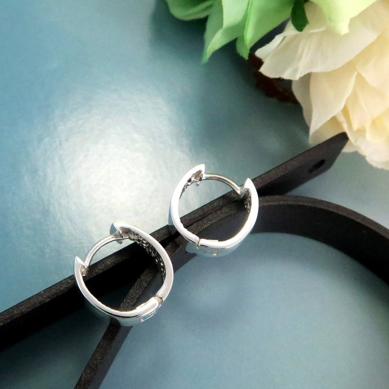 易扣/圈式耳环 方线O形(13.5mm) 易扣式 纯银耳环-ART64 - 耳环/耳夹 - 纯银 银色