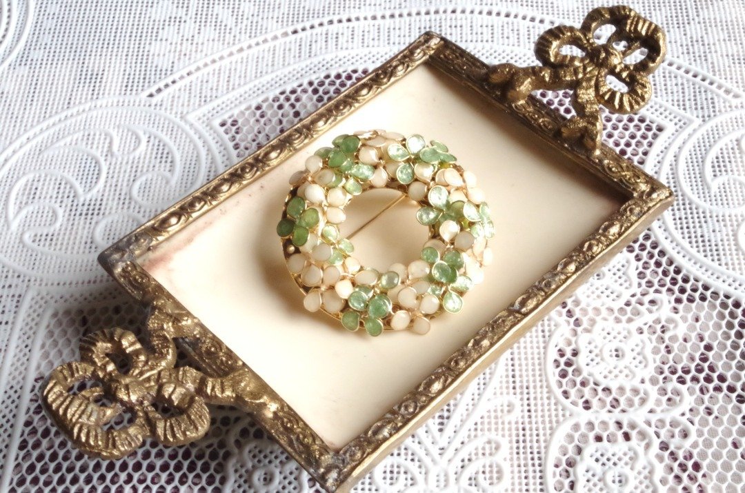 Manicure flower hydrangea brooch Annabelle - 胸针 - 棉 绿色