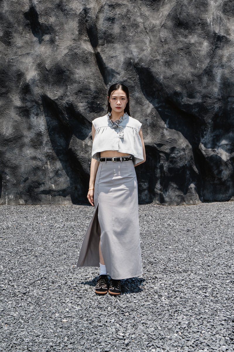 灰色侧开衩半身裙 - 裙子 - 其他材质 灰色