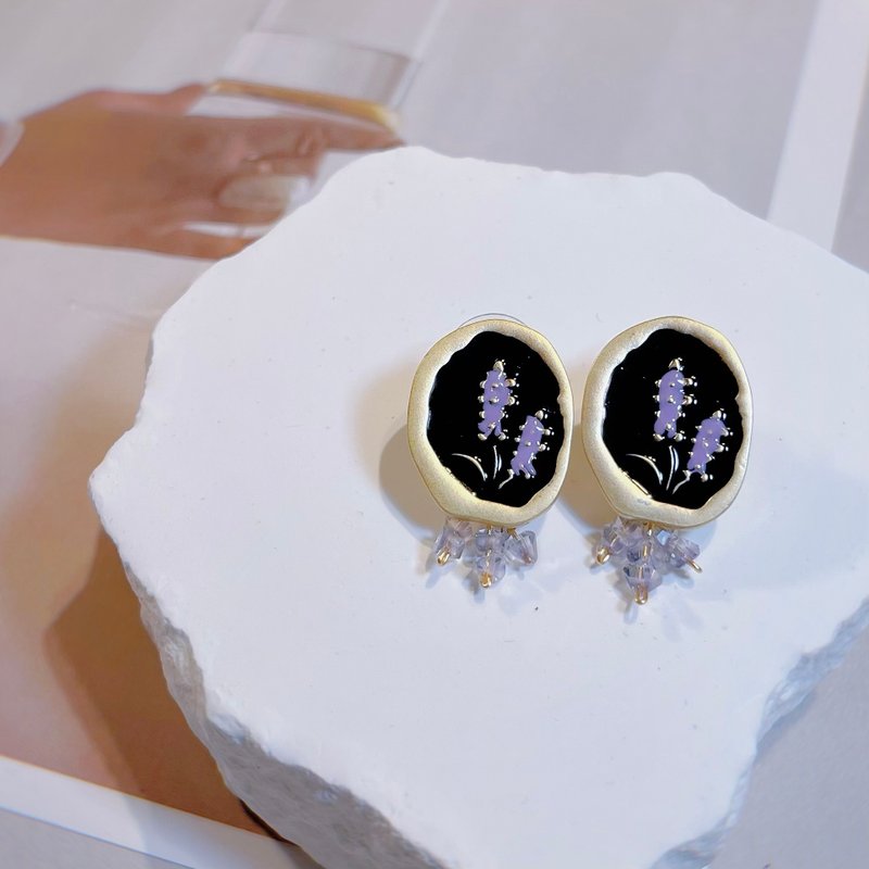 紫薰依依 - 耳环/耳夹 - 铜/黄铜 紫色